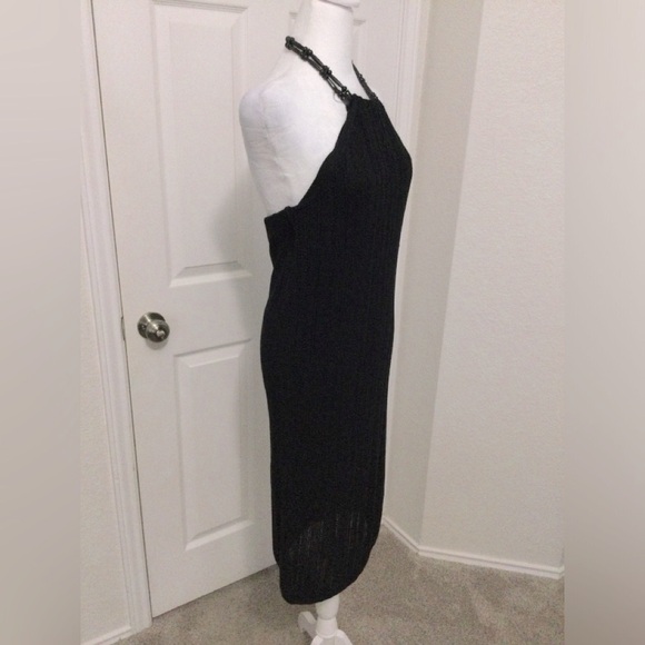 Lauren Ralph Lauren Black Cotton Crochet Beaded Halter Dress Sz M - Picture 2 of 11